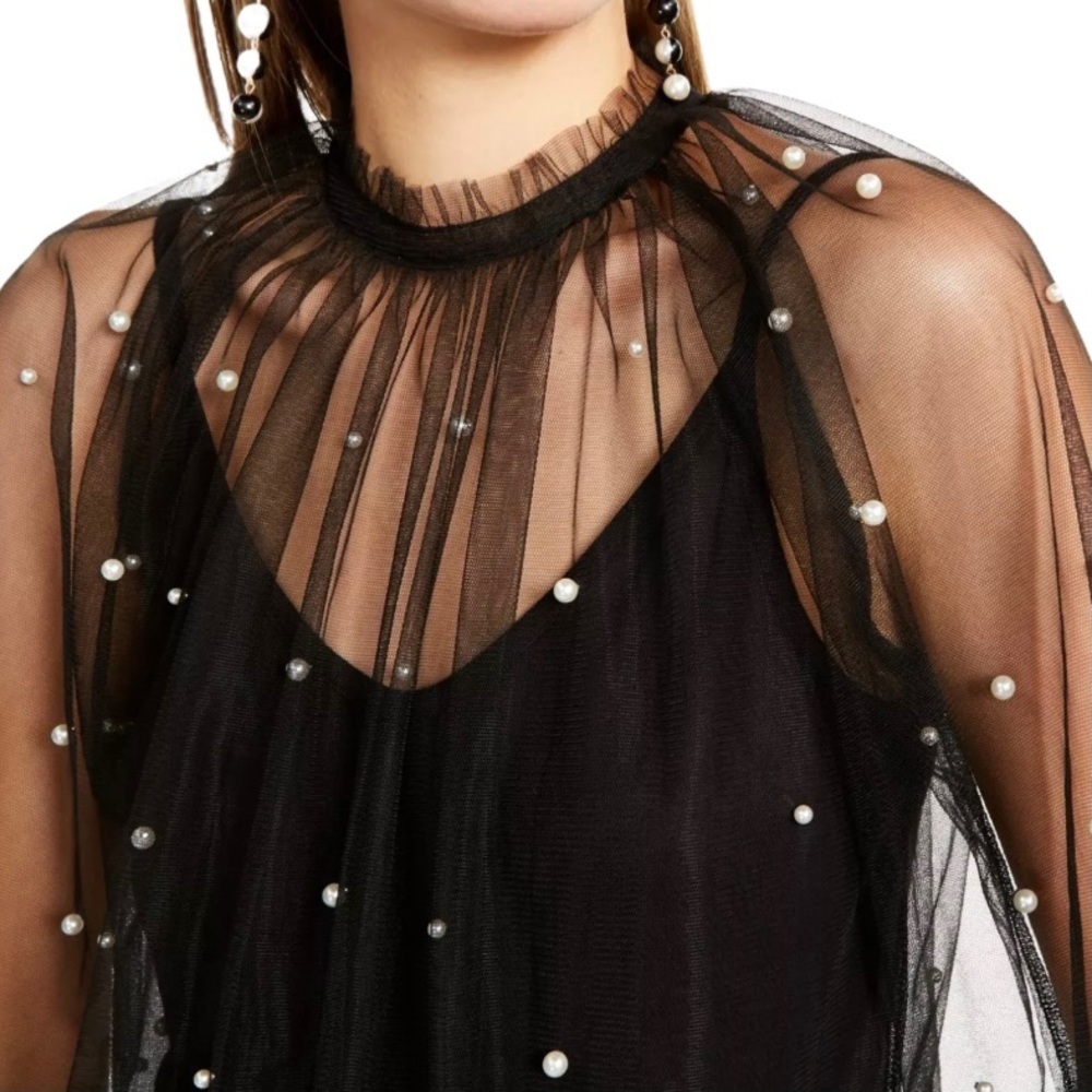 🌸New🌸 Embellished Sheer Mock Top Black INC Sz S - Picture 3 of 9